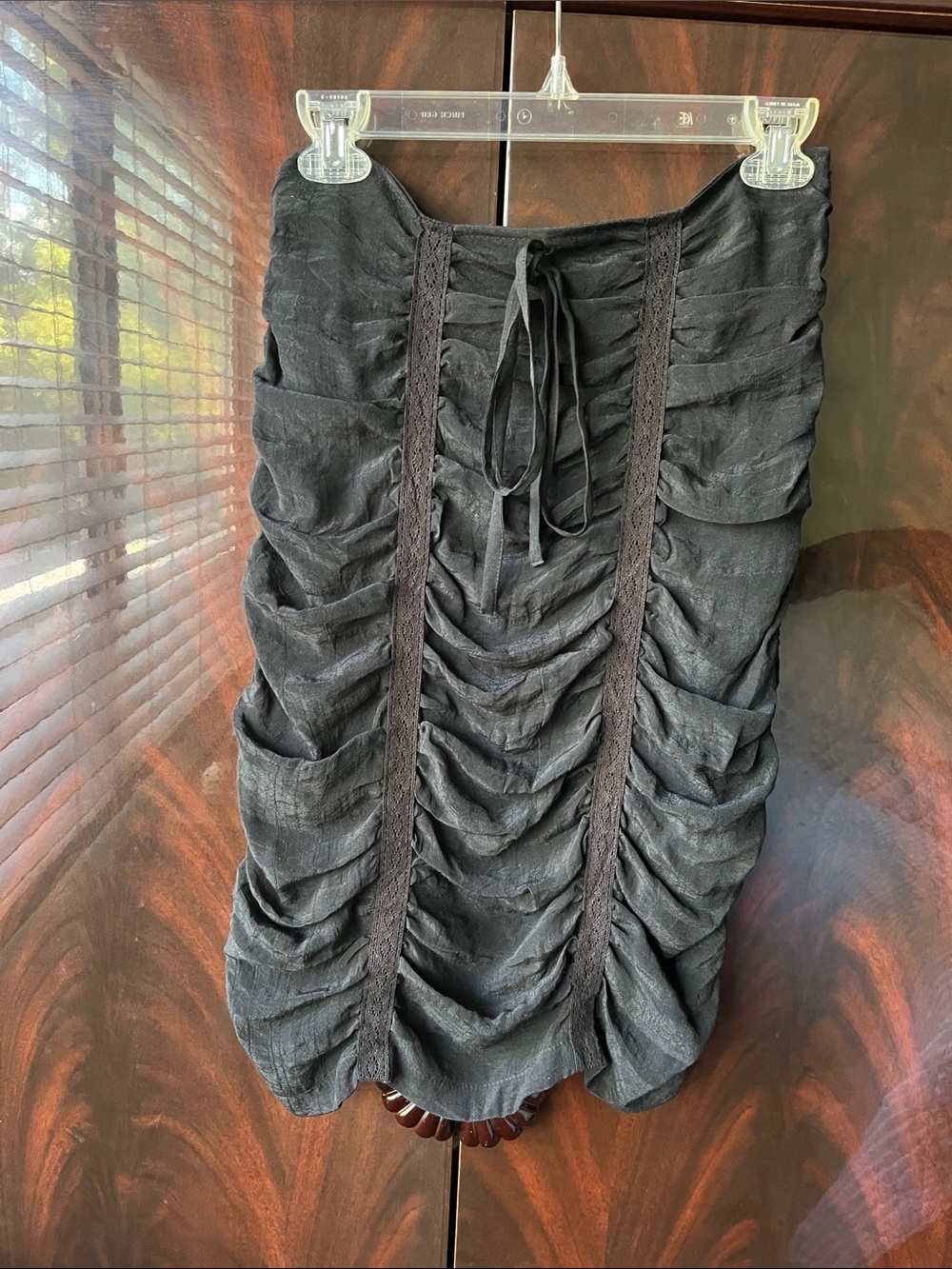 Solitaire Black Ruched Knee Length Skirt